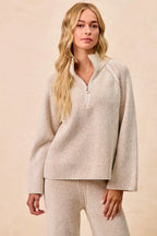 BiBi Womens Knit Top Taupe Two Tone Rib Texured with Zip Up Collared Sweater 20dbd5f19c0f4172adfe7383c11c4c56-Max-Origin Trendsi