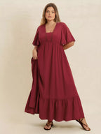Plus Size Maxi Dress with Lace Detail and Flutter Sleeves