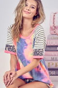 BiBi Tie Dye Womens Blouse French Terry Top With Stripe Leopard Raglan CHARCOAL TIEDYE 20ec937f8ca84c1c99e2e2732a8bed44-Max-Origin Trendsi
