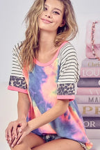 BiBi Tie Dye Womens Blouse French Terry Top With Stripe Leopard Raglan CHARCOAL TIEDYE 20ec937f8ca84c1c99e2e2732a8bed44-Max-Origin Trendsi