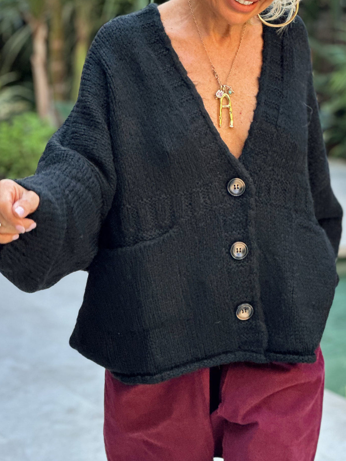 Women Cardigan Soft Acrylic Pocketed V-Neck Loose Button Up Long Sleeve 20f503de-dabf-43c7-b6d0-85bfd75be9e4-Max Trendsi