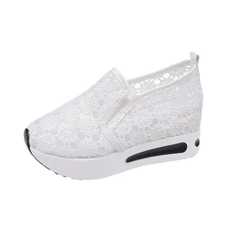 Floral Lace Breathable Slip-On Shoes Women Casual Lightweight Flats