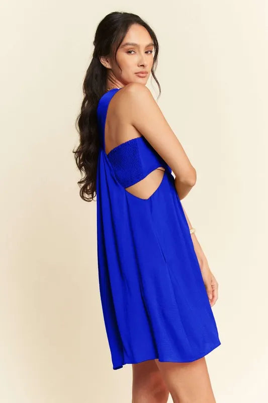 Davi & Dani Mini Dress Cobalt Blue Washed Satin Cutout Skirt Wide Straps 21040457cfa248239ac3de43fd340700-Max-Origin Trendsi
