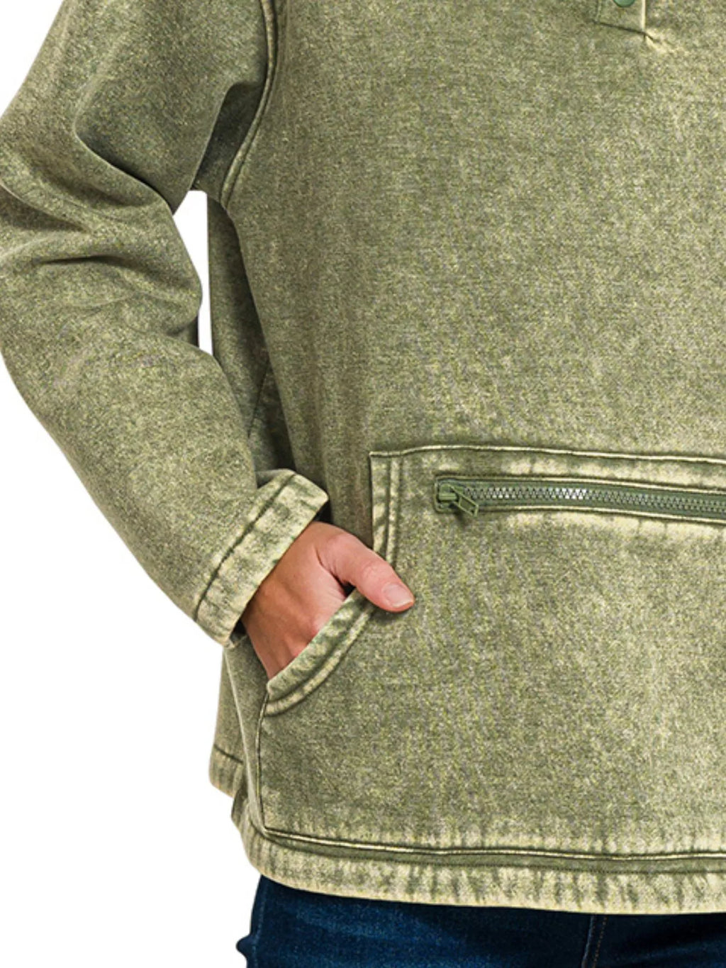 Zenana Sweatshirt Fleece Womens Olive Washed High Neck Kangaroo Pocket 210b4544-4368-48b3-af06-56d36685beb2-Max-Origin Trendsi