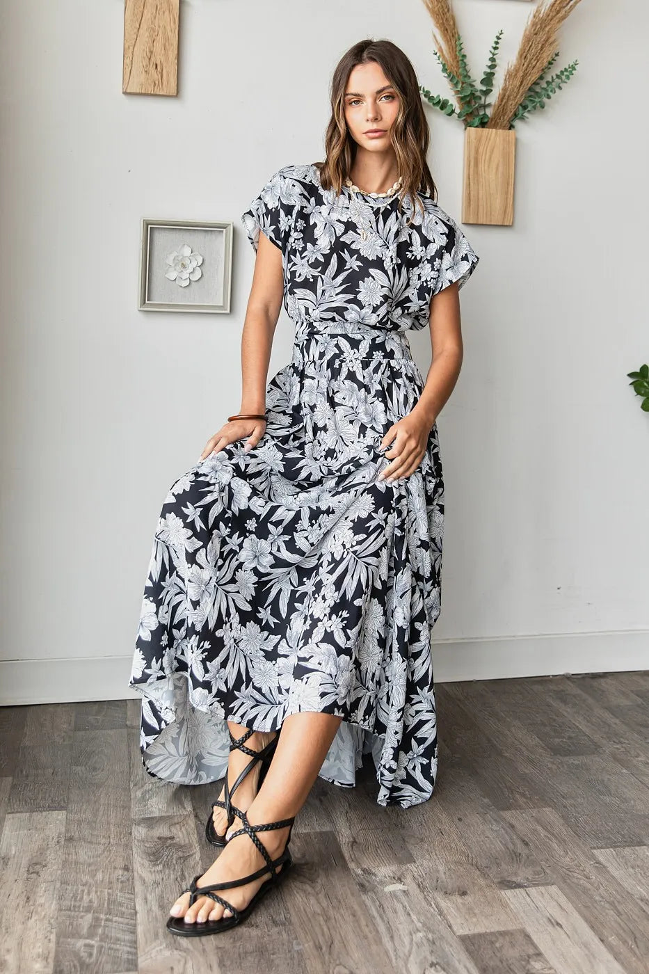 Mittoshop Top and Skirt Set Tropical Print Black Ruffled Maxi Floral 212d17cd7b334cb98355e6e3ed217637-Max-Origin Trendsi