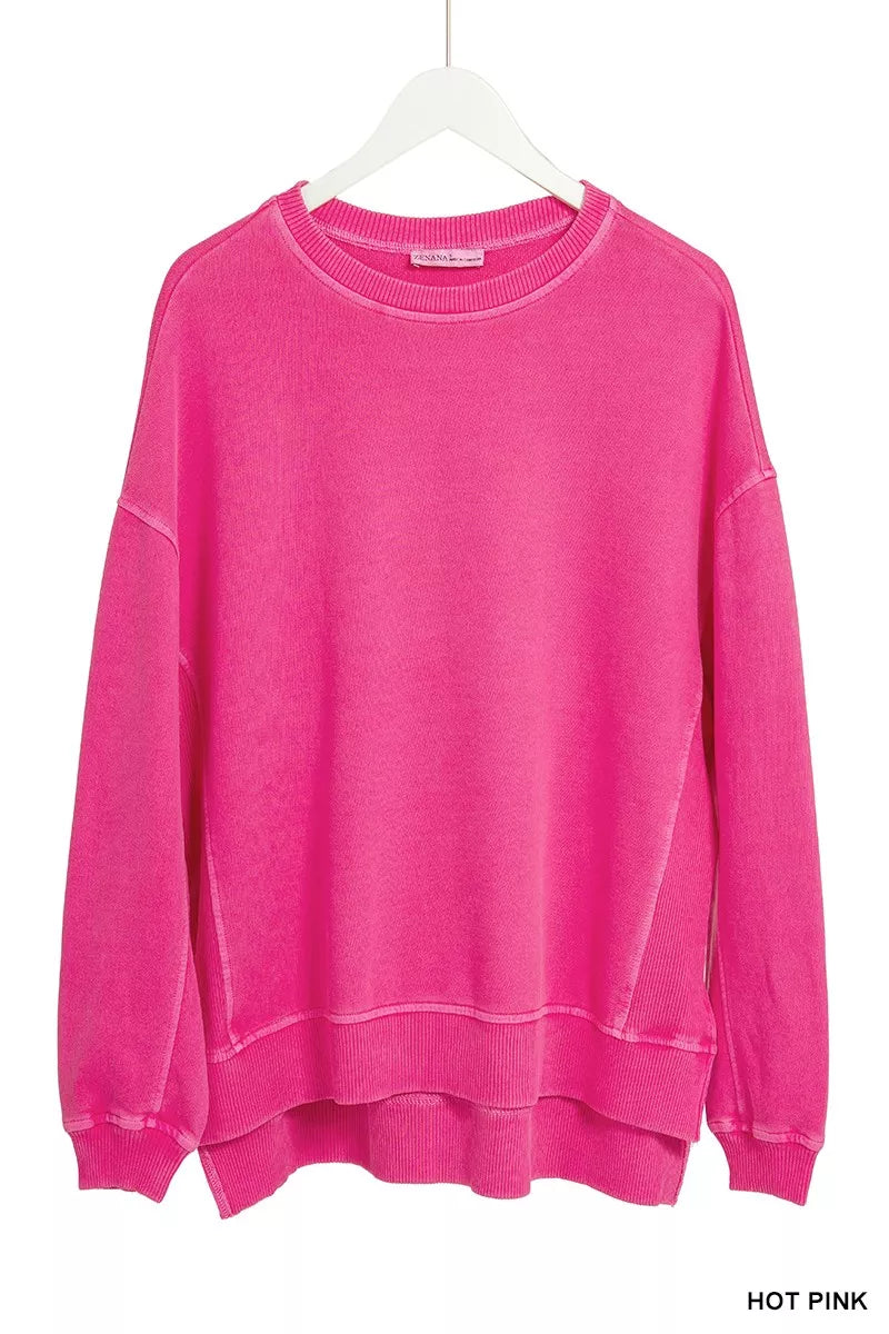 Zenana Womens Sweatshirt Hot Pink French Terry Pigment Dye & Enzyme Wash 213635a105df4c13ace2a1da92b391bd-Max-Origin Trendsi