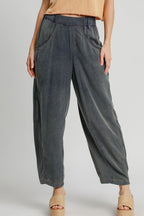 Umgee USA Women Navy Pants Linen Cotton Elastic Waist Baggy with Pockets Navy 21375fc1-b392-4680-ad3f-8c79693e3ea2-Max Trendsi