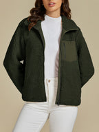 Plush Women Jacket Zip Up Long Sleeve Zip Outer Pocket Collared Outwear 213b3e93-86a3-4b5b-a0d7-20a211fd2119-Max Trendsi