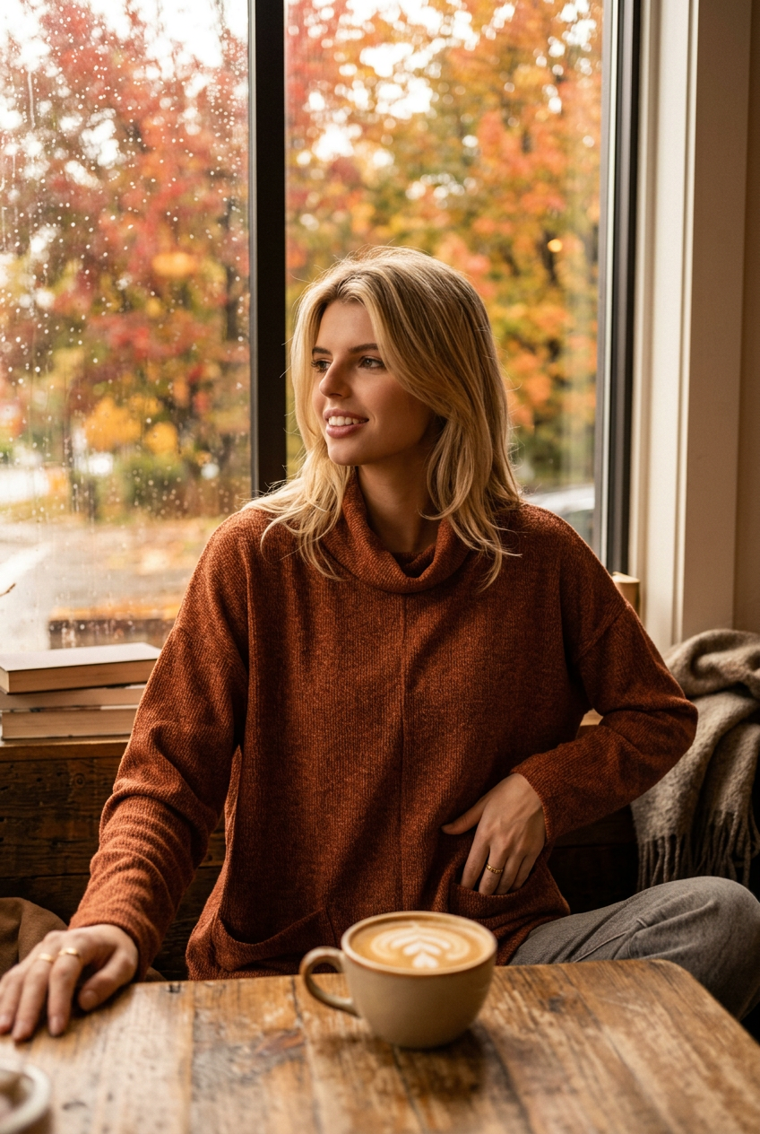 BiBi Piper Ribbed Turtleneck Sweater with Double Pockets