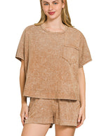 Zenana Halo Snow Washed Boxy Top & Shorts Set