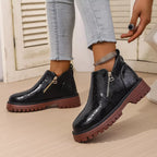 Women's Boots Pu Leather Side Zipper Round Toe Block Mid Heels Shoes 2164b4a741474bb5811639f1904c8a9e-Max-Origin Trendsi