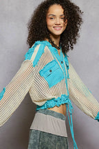 POL Womens Hooded Shirt Aqua Blue Texture Woven Top with Drawstring Hem 2168c96a-d33f-4225-8366-f411ee0e099c-Max-Origin Trendsi
