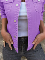 Women's Denim Jacket Short Button Front Long Sleeve with Pockets 216a860f-c458-44fa-b1c1-b92dab886a7e-Max-Origin Trendsi