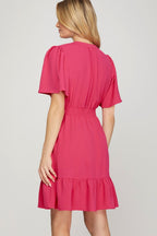 She + Sky Mini Dress Strawberry Ruffled Hem Notched Flutter Short Sleeve 219e39d9-3a48-4057-83b0-2b08c2fd27e8-Max Trendsi