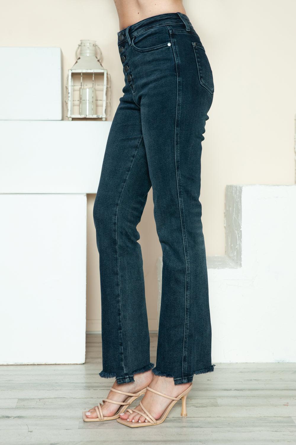 Judy Blue Straight Jeans US Button Fly Hem Destroy Denim Pants