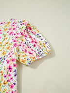 Floral Women's Blouse Puff Short Sleeve Crewneck Casual Ruffle Top 21a4e7b5f51f4fdb8cf028085174a79a-Max-Origin Trendsi