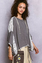 POL Womens Hoodie Top Gray Short Sleeve with Lace Detail 21aba07c-0921-4bdf-bb52-a6e6e2ed6e4e-Max-Origin Trendsi