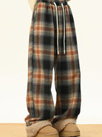 Men's Plus Size Plaid Wide Leg Pants with Drawstring Waist