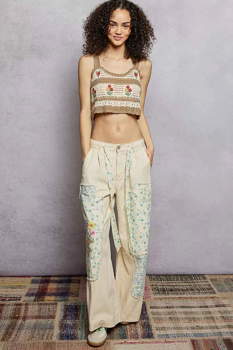 POL Crochet Cropped Cami Mocha Multi Floral Embroidered with Scalloped Hem Top 21c20c28-8b0a-4a45-a3fe-56326fbc3c76-Max-Origin Trendsi