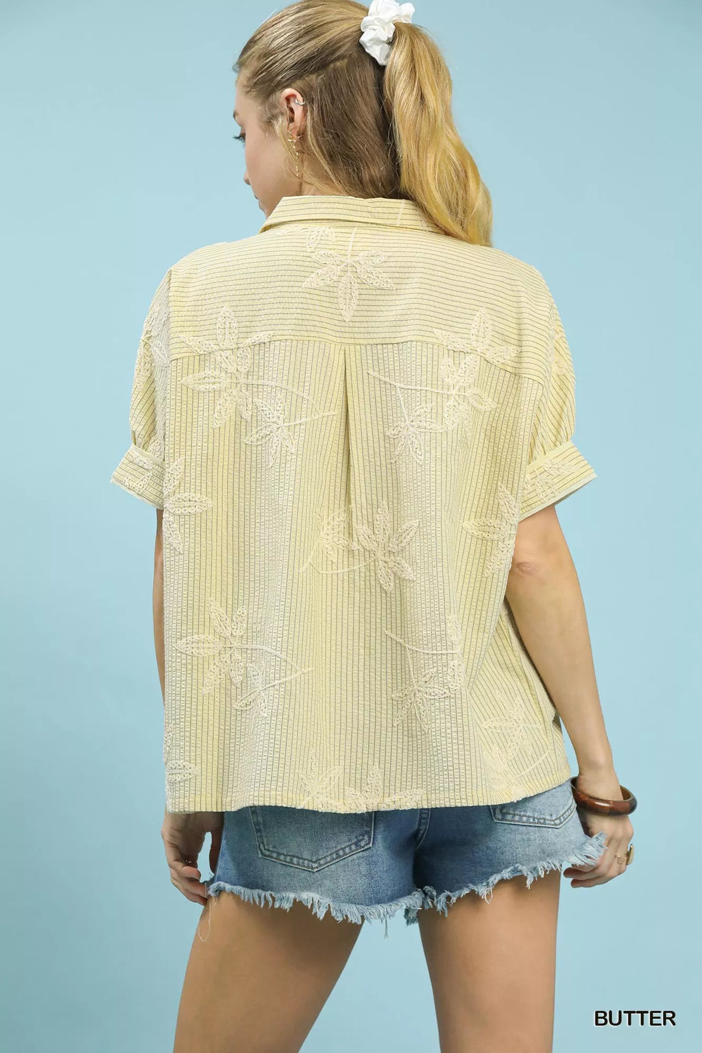 Umgee Womens Blouse Butter Yellow Striped Embroidered Top with Scallop Trim 21c3d433-8d40-412f-9d4a-ffa3b0d819ad-Max-Origin Trendsi