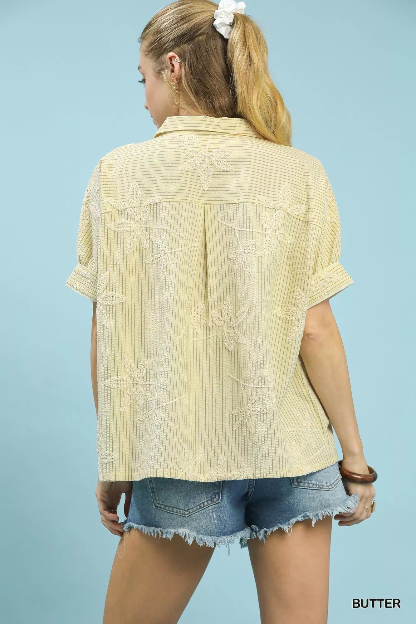Umgee Womens Blouse Butter Yellow Striped Embroidered Top with Scallop Trim 21c3d433-8d40-412f-9d4a-ffa3b0d819ad-Max-Origin Trendsi