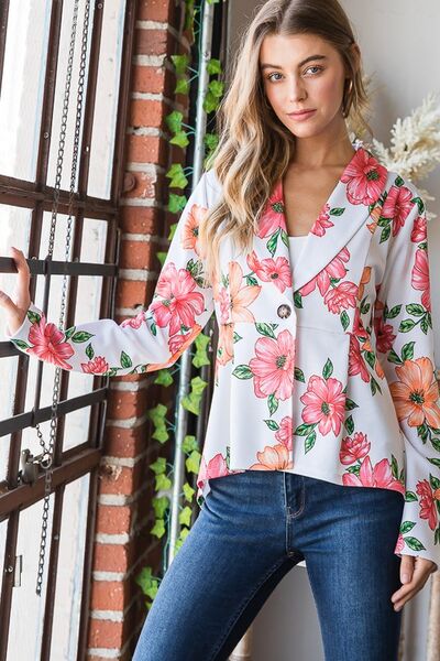 Heimish Floral Blazer Multi-Color Single Breasted Long Sleeve Ruffle with Tunic 21c6f3f0-dbed-43f6-afc9-343816070fe6-Min Trendsi