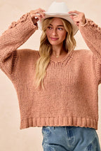 BiBi Womens Sweater Chunky Knit with Flower Detail Sleeves Peach 21e9f2edb9d14d2f979f98fab2af7e67-Max-Origin Trendsi