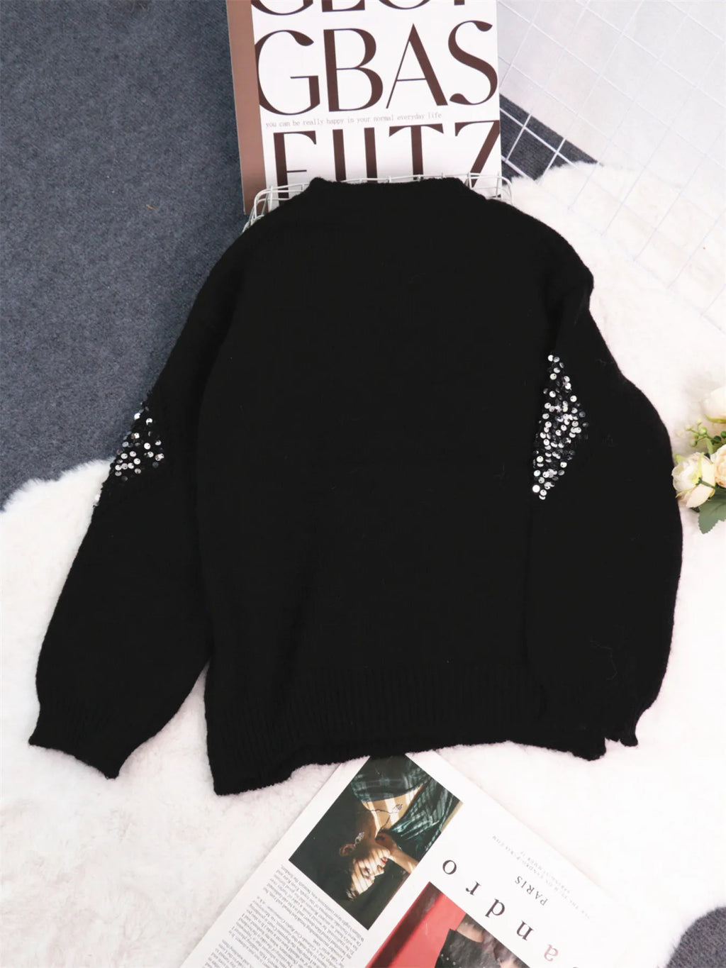 Women's Sweater Sequined Diamond Pattern Oversized Knitwear 21fc334864d641e88e8adc31b0e3a0a2-Max-Origin Trendsi