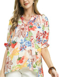 Umgee Watercolor Floral Print Top with High-Low Hem