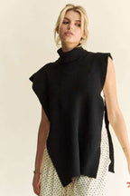 Davi & Dani USA Knit Top Black Side Split Turtleneck Sleeveless Women Sweater 21fe90f2-5f03-4afc-bffd-75ec286df142-Max Trendsi