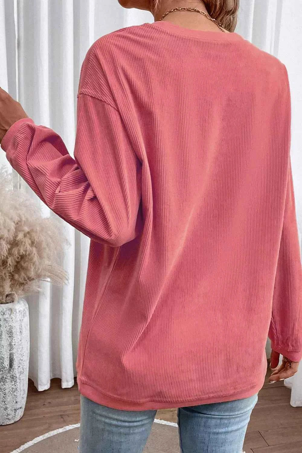 Women Sweatshirt Corded Ribbed Dusty Pink Bama Embroidered Letter Graphic Top 2202e832-5c1c-4618-9bd4-0ba902dc3d07-Max-Origin Trendsi