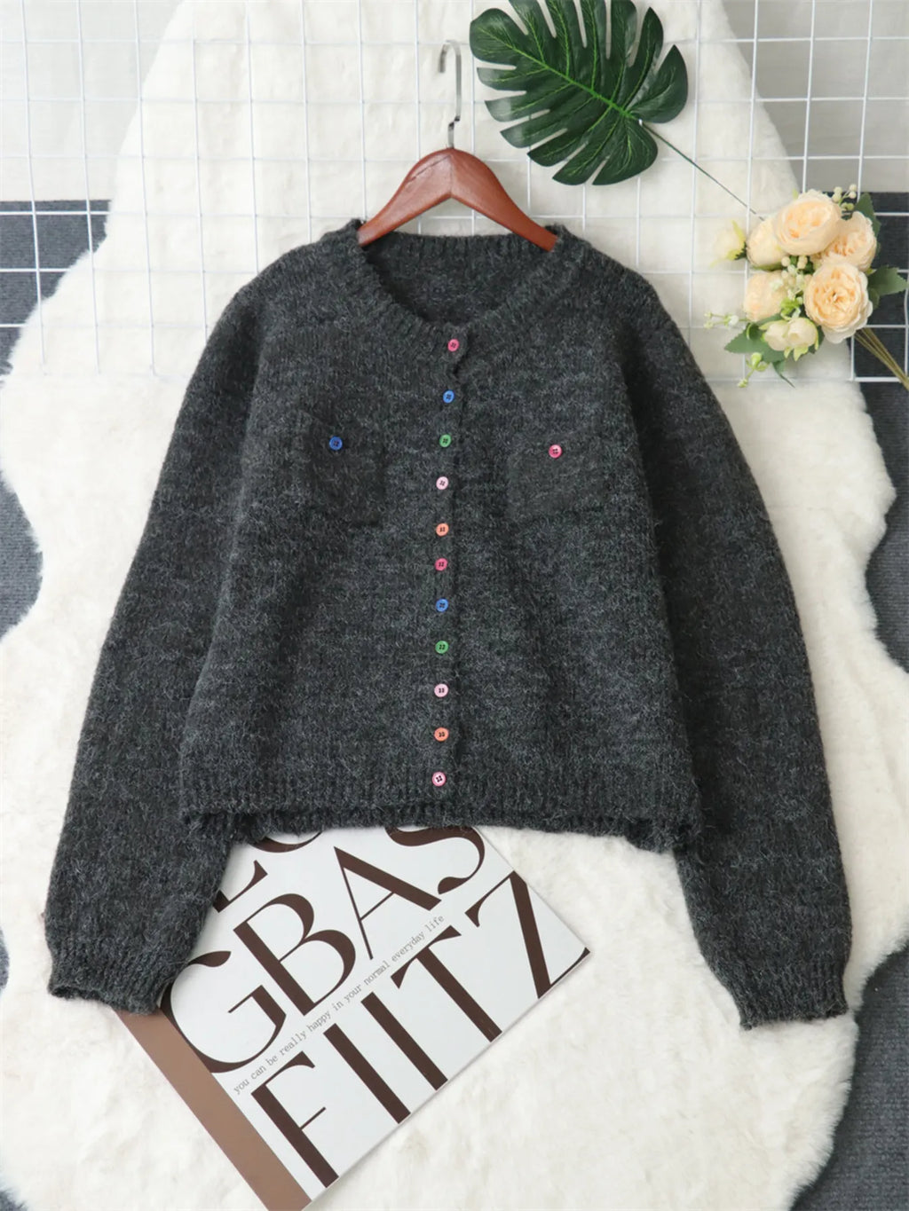 Women's Cardigan Colorful Button-Up Ribbed Hem with Chest Pocket 220bd95a435c44479fd398a57011357a-Max-Origin Trendsi