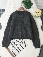 Women's Cardigan Colorful Button-Up Ribbed Hem with Chest Pocket 220bd95a435c44479fd398a57011357a-Max-Origin Trendsi