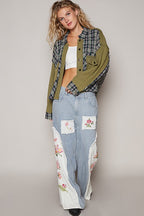 POL Women Plaid Cotton Shirt Olive Button Down Chest Pockets Long Sleeve 22148b7b-0d69-48bb-9fdf-7c6b2a2c4f79-Max Trendsi