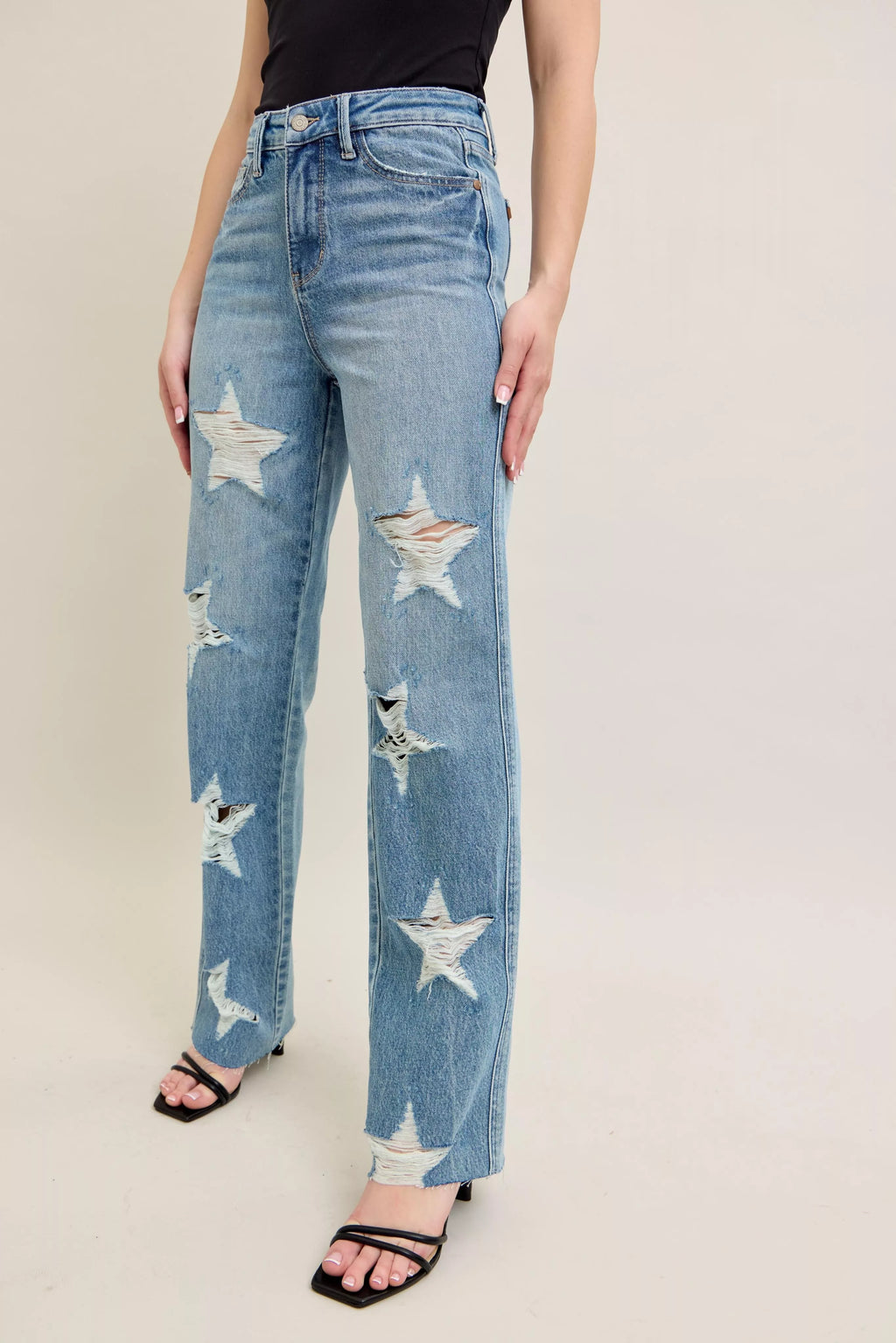 Judy Blue Rigid Magic Star Destroy 90's Straight High Waist Women's Denims 2224c87fbdce4218bb35d70a429bb7f4-Max-Origin Trendsi