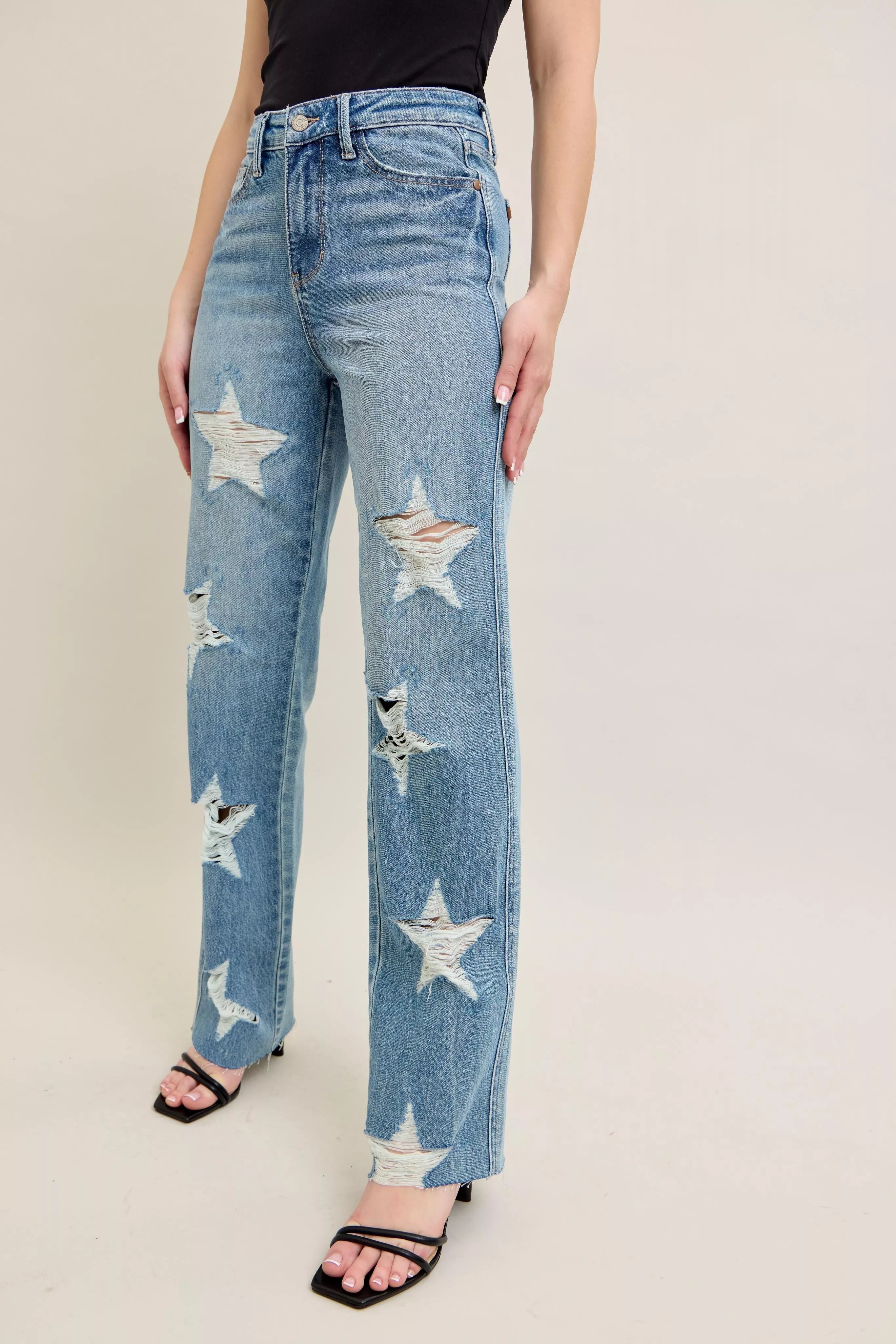 Judy Blue Rigid Magic Star Destroy 90's Straight High Waist Women's Denims 2224c87fbdce4218bb35d70a429bb7f4-Max-Origin Trendsi