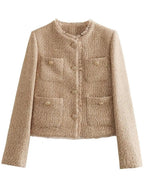 Women's Jacket Pocketed Row Hem Golden Button Long Sleeve Single Breasted 22390653-038e-4bdd-8340-67d99d9be636-Max Trendsi