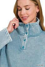 Zenana Women's Sweatshirt Fleece Blue Gray Washed High Neck Kangaroo Pocket 224636b5722d49d79f265db655fd1e93-Max-Origin Trendsi