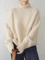 Turtleneck Women Sweater Soft Knit Dropped Shoulder Long Sleeve Loose Pullover 2254a374-b28a-4d43-83d5-d13224dfe710-Max Trendsi