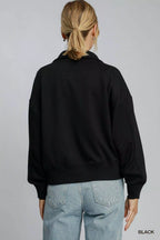Umgee Women's Sweatshirt Black Half Zip Collar Drop Shoulder Long Sleeve 225703ba-7055-4082-bc64-234d7f2bb7a2-Max-Origin Trendsi