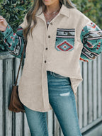 Shacket Corduroy Perfee Pocketed Geometric Collared Neck Outwear 22616d41-84c4-4209-b662-358d6dd15937-Max Trendsi