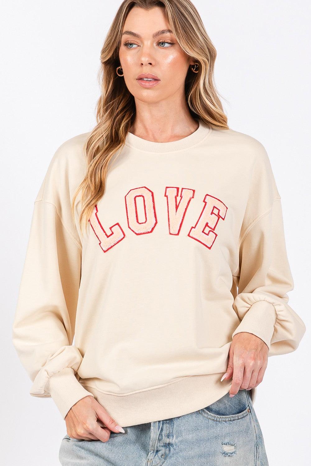 SAGE + FIG LOVE Path Applique Drop Shoulder Sweatshirt Ivory Basic Top