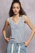 POL Tank Top Ruched Powder Blue Floral V-Neck with Lace Detail POWDER BLUE 22995f46-c8e4-4b91-9ed6-33332bc5af2a-Max-Origin Trendsi