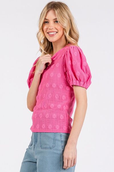 Mittoshop Top Hot Pink Floral Print Round Neck Short Sleeve 229d264e-2084-4f1c-866e-ade72a03befa-Min Trendsi
