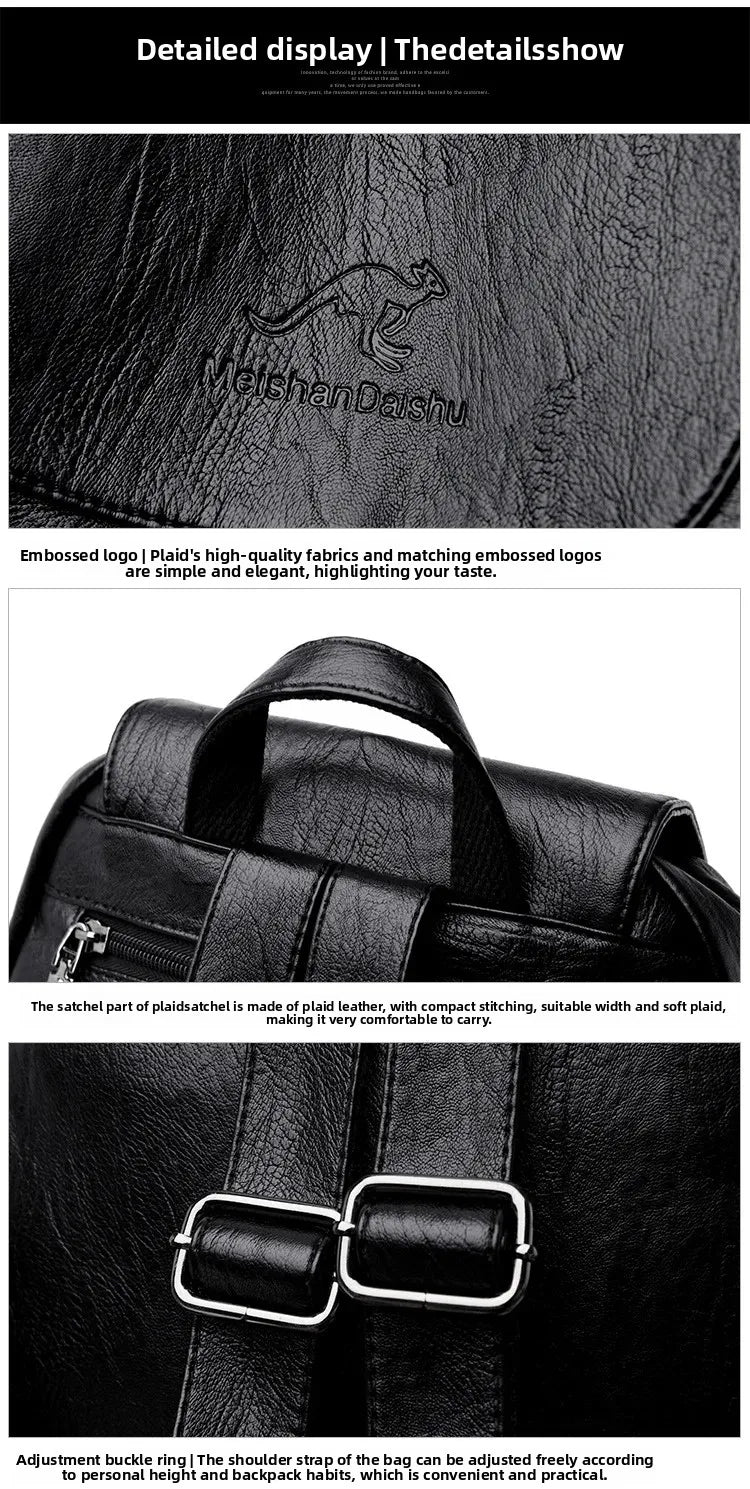 Women's Backpack Flap Soft Pu Leather Medium Fashionable Travel Shoulder Bag