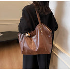 Women's Lagre Shoulder Bags Vintage Style Pu Leather Zipper Casual Handbags
