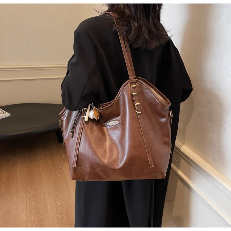 Women's Lagre Shoulder Bags Vintage Style Pu Leather Zipper Casual Handbags