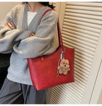 Large Retro Women's Tote Bag Casual Underarm Trendy PU Leather Double Strap Red