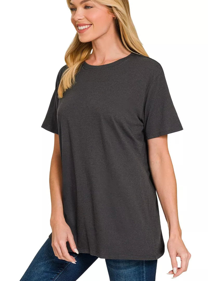 Zenana Cotton Boyfriend Round Neck Tee