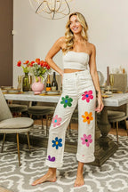 BiBi Pants Flower Print Off White Straight Legs Pocketed 22a88c30e0e34510ab8bafd4d9c76909-Max-Origin Trendsi